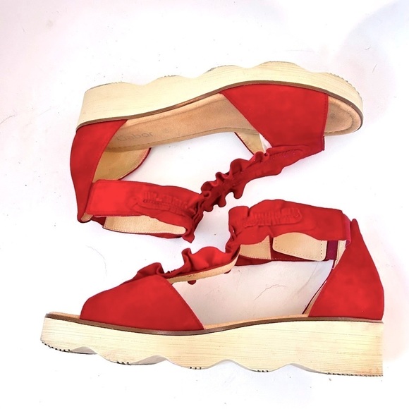 GABOR Olin Ruffled Suede Leather T-Strap Comfort Wedge Sandal Size us 10.5 / 11 - Picture 6 of 14